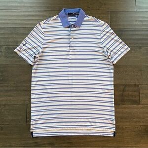 Rlx Ralph Lauren Mens Sz M White Blue Striped Stretch Golf Polo Shirt